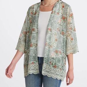 Mason and Belle Crochet Trim Open Front Woven Top